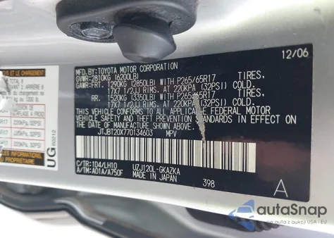 2007 Lexus Gx 470 from USA, damaged, VIN JTJBT20X770134603